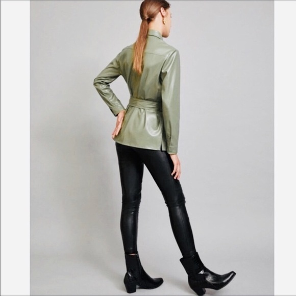 New Flap Pocket Front Belted Faux Leather Jacket/Shacket Size Small - Picture 6 of 9